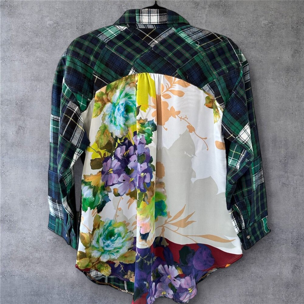 ARATTA SILENT JOURNEY CUSTOM DESIGNED PATCHWORK FLANNEL & PRINT SHIRT - Picture 4 of 7